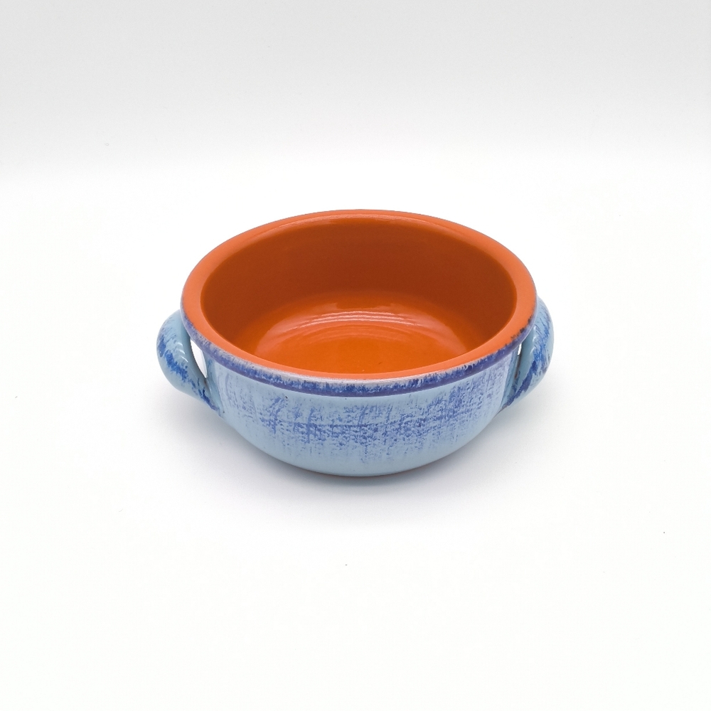 De Silva Italian Terracotta Handled Soup Bowl Light Blue Glazed